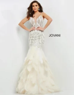 Jovani 04625 Gorgeous Mermaid Gown With Feathers