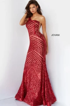 Jovani 06017 One Shoulder Geometric Sequin Gown