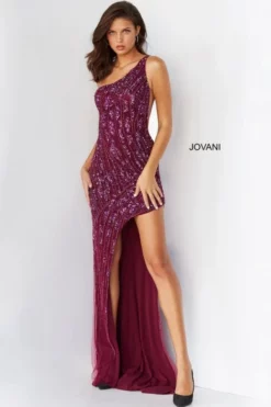 Jovani 06346 Beaded High Low Asymmetric Gown