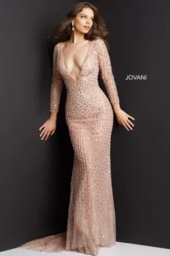 Jovani 06559 Long Sleeve Plunging V Gown
