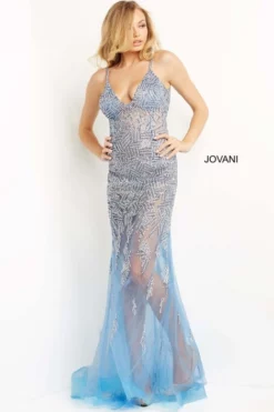 Jovani 07099 Sheer Beaded Evening Gown