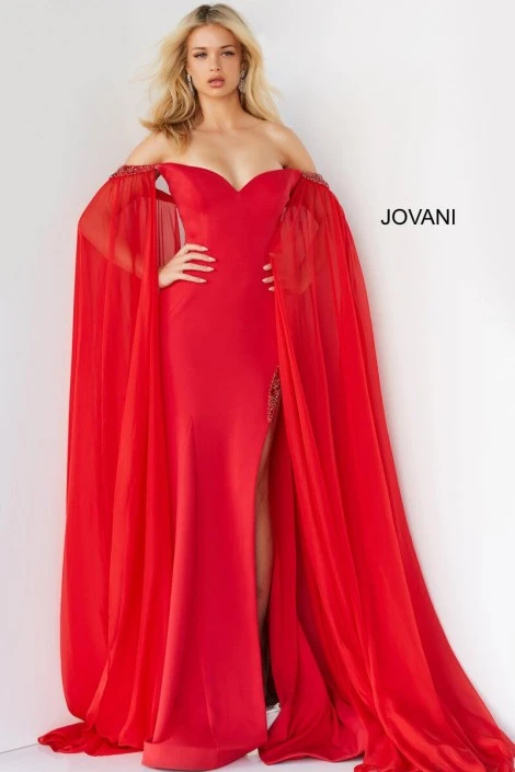 Jovani 07652 Off Shoulder Gown With Long Arm Capes 3 Jovani 07652 Off Shoulder Gown With Long Arm Capes