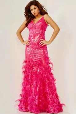 Jovani 07808 Sequin Gown With Feather Skirt
