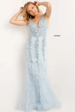 Jovani 08140 Prom Dress With Feather Skirt