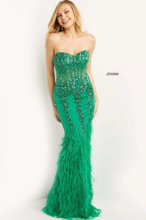 Jovani 08142 Sequin Gown With Feather Skirt 3 Jovani 08142 Sequin Gown With Feather Skirt