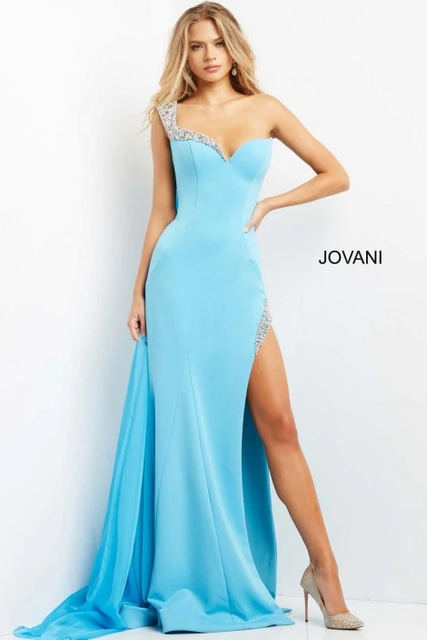 Jovani 08230 Sparkling Bead Trim One Shoulder Gown 3 Jovani 08230 Sparkling Bead Trim One Shoulder Gown