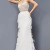 Jovani 08525 Sheer Beaded Gown With Feather Skirt -Outlet Prom Dresses Store 08525 Jovani Prom Dress S23 470x705