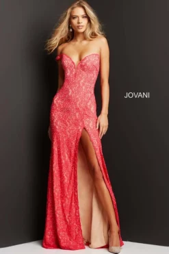 Jovani 08684 Strapless Lace Prom Dress