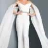 Jovani 09790 Off Shoulder Jumpsuit With Long Cape Sleeves