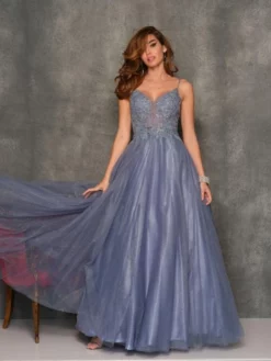 Dave And Johnny 10814 Shimming Smoke Blue Prom Dress