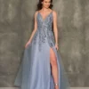 Dave And Johnny 10985 Smoke Blue Prom Dress -Outlet Prom Dresses Store 10985 Dave and Johnny Prom Dress S23