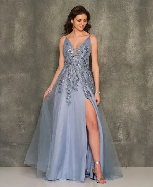 Dave And Johnny 10985 Smoke Blue Prom Dress 3 Dave And Johnny 10985 Smoke Blue Prom Dress