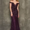 Dave And Johnny 11002 Off Shoulder Purple Prom Dress -Outlet Prom Dresses Store 11002 Dave and Johnny Prom Dress S23 499x705