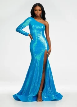 Ashley Lauren 11026 One Long Sleeve Sequin Gown