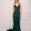 Dave And Johnny 11069 Emerald Gown With Feathers -Outlet Prom Dresses Store 11069 Dave and Johnny Prom Dress S23 540x656