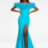 Ashley Lauren 11099 Feather Off Shoulder Scuba Gown 2 Ashley Lauren 11099 Feather Off Shoulder Scuba Gown -Outlet Prom Dresses Store 11099 Ashley Lauren Prom Dress S22 508x705