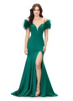 Ashley Lauren 11101 Feather Off Shoulder Prom Dress