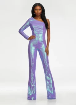 Ashley Lauren 11110 One Shoulder Sequin Jumpsuit