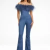 Ashley Lauren 11123 Feather Off Shoulder Denim Jumpsuit 2 Ashley Lauren 11123 Feather Off Shoulder Denim Jumpsuit -Outlet Prom Dresses Store 11123 Ashley Lauren Prom Dress S22 508x705