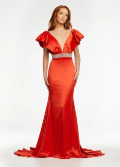 Ashley Lauren 11130 Draped Ruffle Sleeve Gown