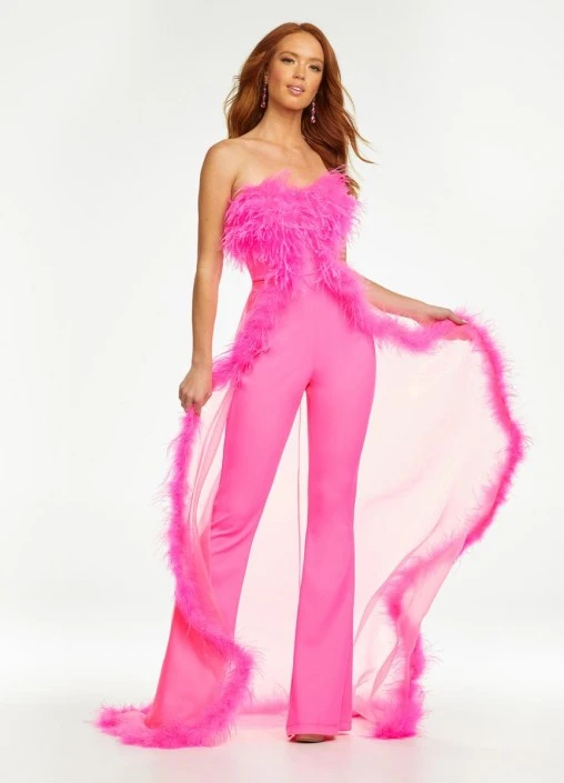 Ashley Lauren 11133 Feather Jumpsuit With Sheer Overskirt 3 Ashley Lauren 11133 Feather Jumpsuit With Sheer Overskirt