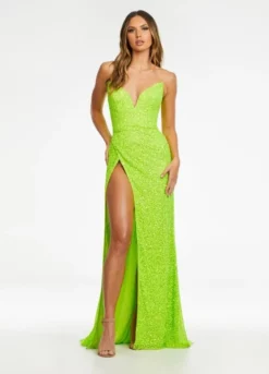 Ashley Lauren 11143 Sequin High Slit Prom Dress