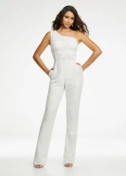 Ashley Lauren 11158 One Shoulder Beaded Jumpsuit