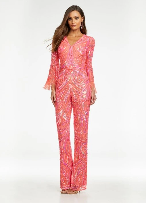 Ashley Lauren 11181 Fringe Bell Sleeve Beaded Jumpsuit 3 Ashley Lauren 11181 Fringe Bell Sleeve Beaded Jumpsuit