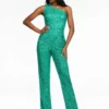 Ashley Lauren 11190 One Shoulder Laceup Back Jumpsuit