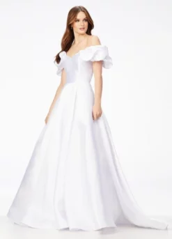 Ashley Lauren 11231 Ruffle Off Shoulder White Gown
