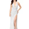 Ashley Lauren 11283 Beaded Deep V Halter Gown