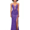 Ashley Lauren 11292 Plunging Lace Up Neck Gown