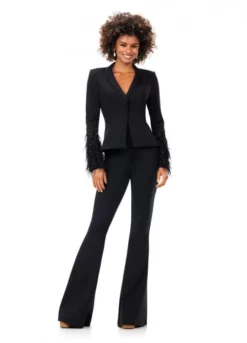 Ashley Lauren 11315 Crystal Feather 2 Piece Pantsuit