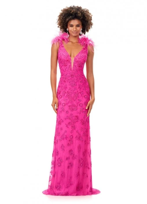 Ashley Lauren 11349 Feather Shoulder Beaded Gown 3 Ashley Lauren 11349 Feather Shoulder Beaded Gown