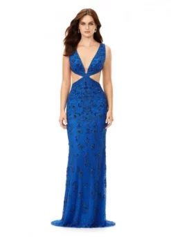 Ashley Lauren 11366 Intricate Beaded Cut Out Gown