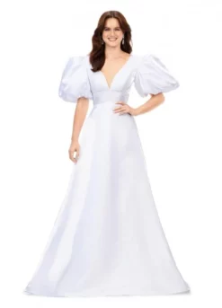 Ashley Lauren 11378 Puff Sleeve A-Line Prom Dress
