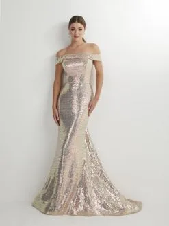 Studio 17 12911 Off Shoulder Liquid Sequin Prom Dress