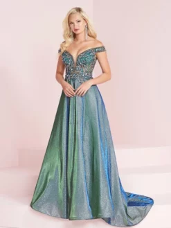 Panoply By House Of Wu Panoply 14042 Beaded Off Shoulder Shimmer Gown