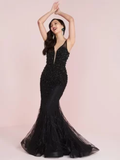 Panoply By House Of Wu Panoply 14048 Crystal And Feather Mermaid Dress