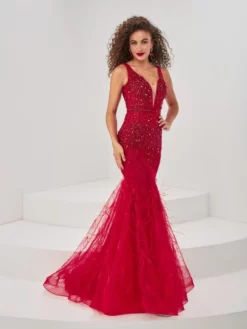 Panoply By House Of Wu Panoply 14082 Crystal Mermaid Gown With Feathers