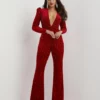 Panoply By House Of Wu Panoply 14125 Long Sleeve Plunge V Velvet Jumpsuit -Outlet Prom Dresses Store 14125 Panoply Prom Dress S23 529x705
