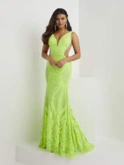 Panoply By House Of Wu Panoply 14142 Neon Sequin Sheer Cutout Gown