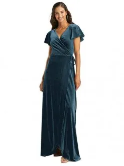After Six 1538 Velvet Flutter Sleeve Bridesmaid Dress