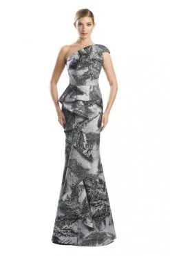 Alexander By Daymor 1782 One Shoulder Flounce Print Gown