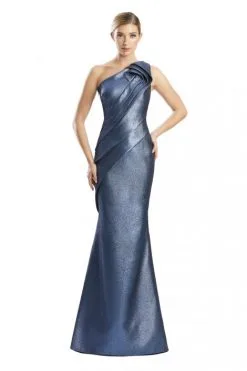 Alexander By Daymor 1790 Shimmering Ruffle Shoulder Gown