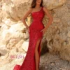 Blush By Alexia Blush 20523 One Shoulder Sequin Fringe Gown