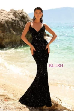 Blush By Alexia Blush 20537 Velvet Sequin Backless Gown