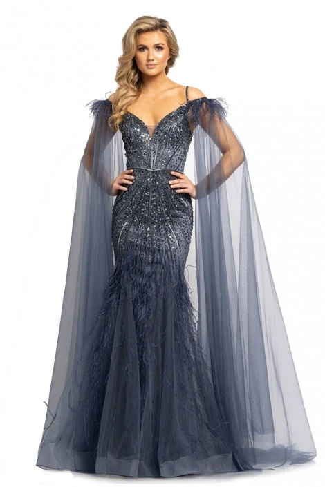 Johnathan Kayne 2173 Gown With Feathers Shoulder Cape 3 Johnathan Kayne 2173 Gown With Feathers Shoulder Cape