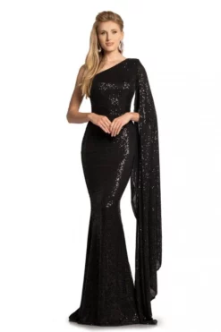 Johnathan Kayne 2190 One Shoulder Sequin Gown With Drape