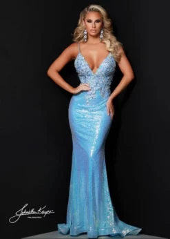 Johnathan Kayne 2531 Deep V Neck Stretch Sequin Gown